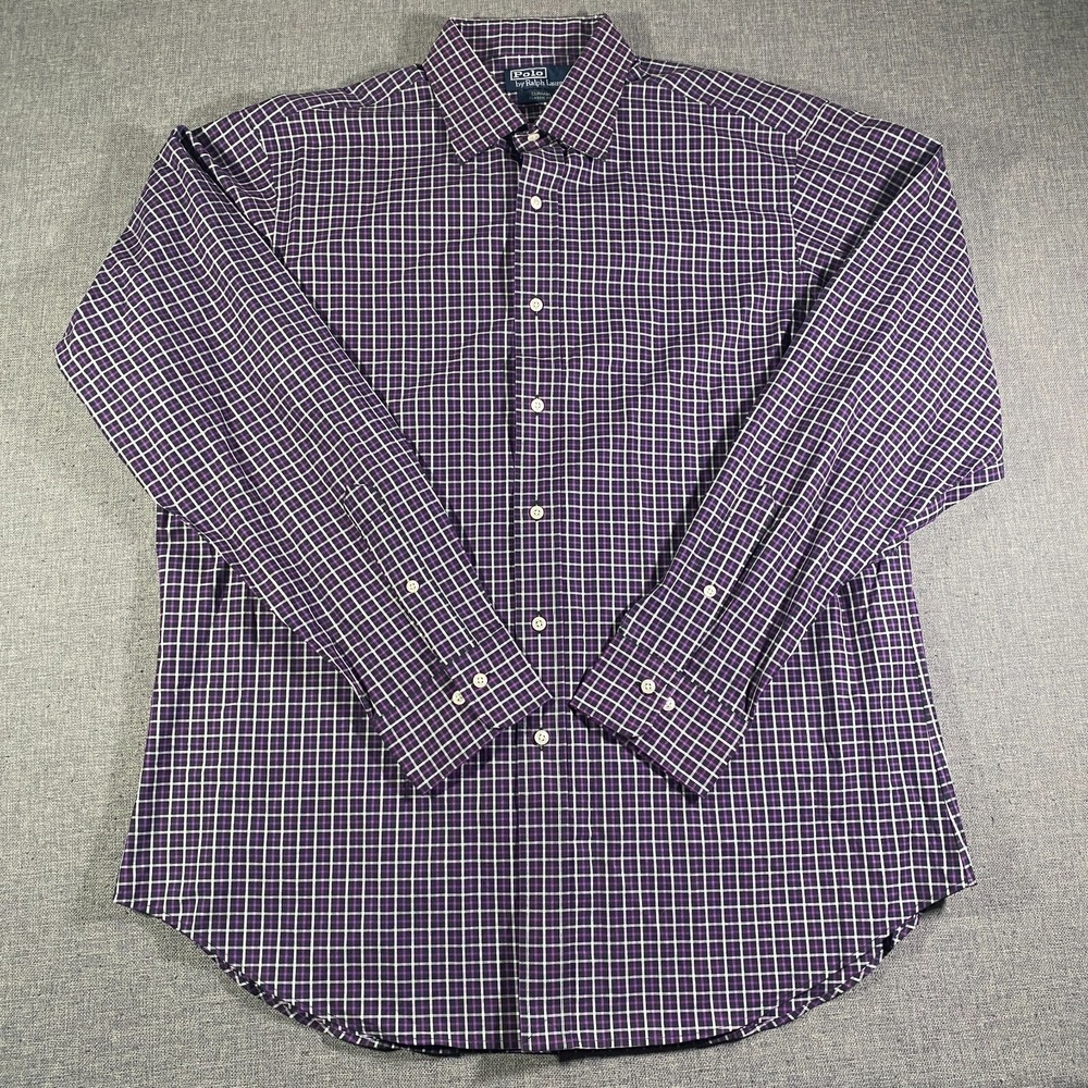 Polo Ralph Lauren Curham Check Plaid Long Sleeve Button Shirt Mens XL Purple